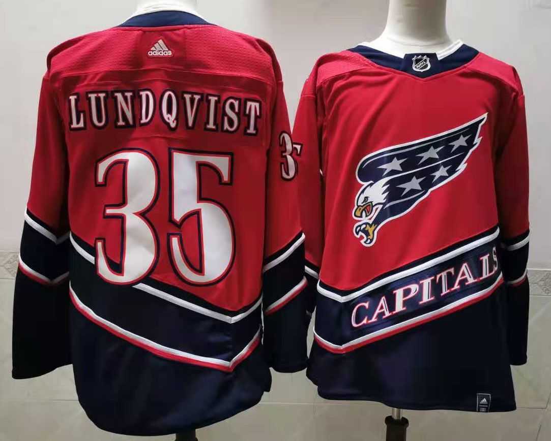 Men Washington Capitals 35 Lundqvist Red Throwback Authentic Stitched 2020 Adidias NHL Jersey